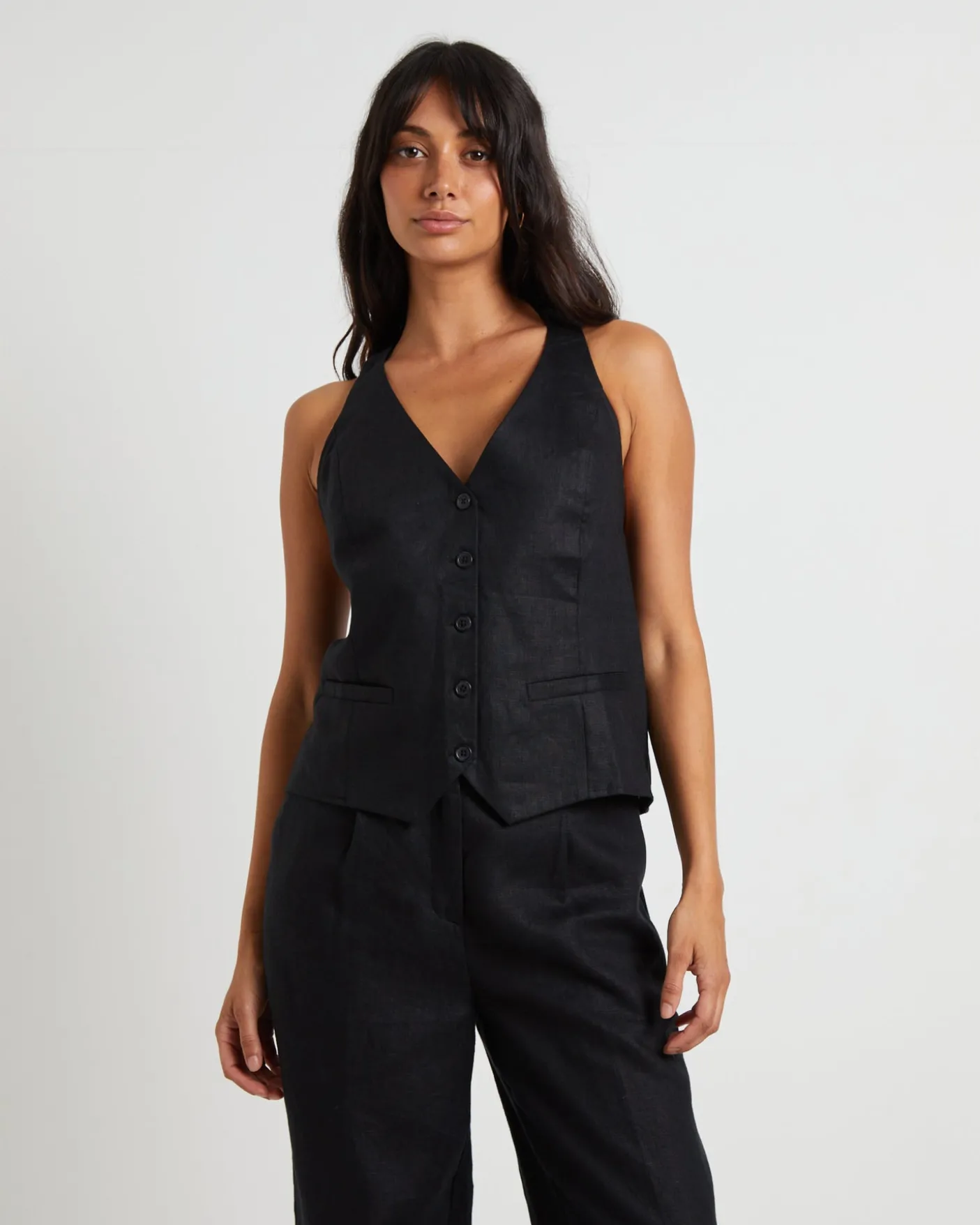 Naomi Linen Halter Vest in Black