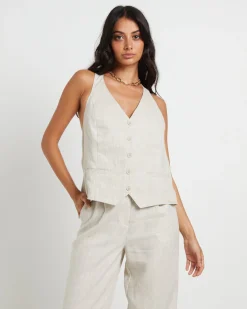 Naomi Linen Halter Vest in Oat Marle