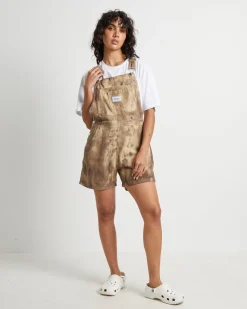 Nevada Denim Short Overalls in Coffee Brown