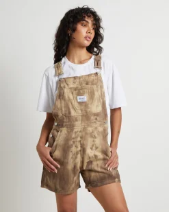 Nevada Denim Short Overalls in Coffee Brown