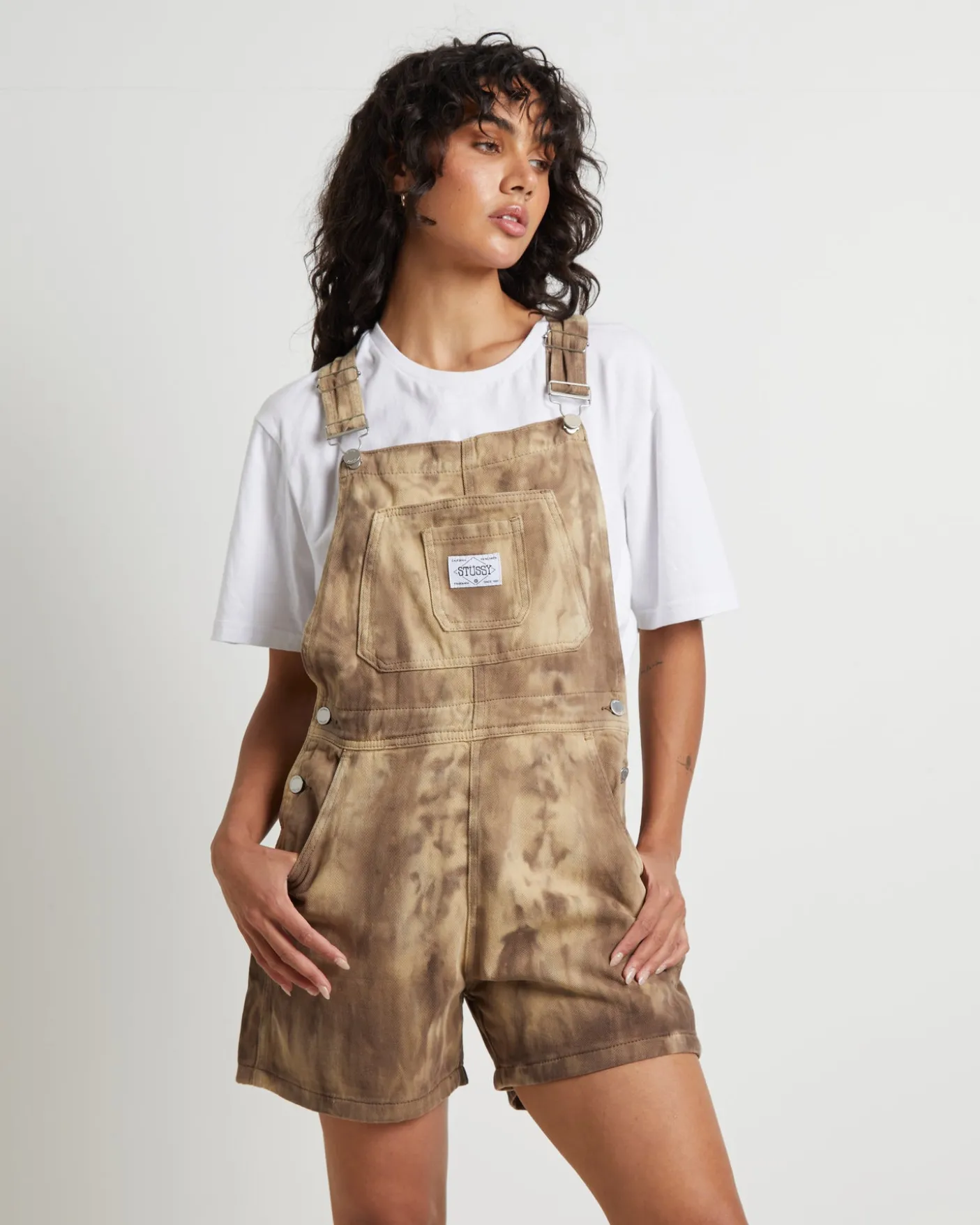 Nevada Denim Short Overalls in Coffee Brown