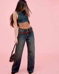 Nightlife Mock Neck Quinn Denim Top