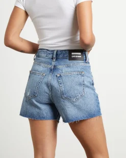 Nora Denim Shorts Stream Sky Worn