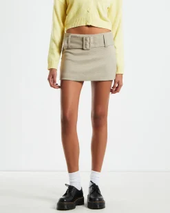 Nova Low Rise Geo Mini Skirt in Beige