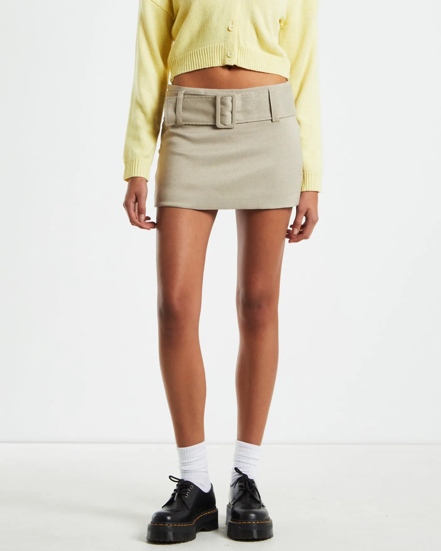 Nova Low Rise Geo Mini Skirt in Beige