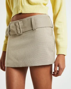 Nova Low Rise Geo Mini Skirt in Beige