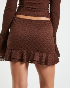 Nyra Lace Peplum Mini Skirt in Chocolate Brown