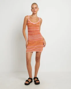 Oasis Crochet Stripe Dress in Assorted