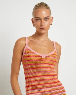 Oasis Crochet Stripe Dress in Assorted