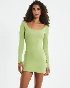 Open Neck Long Sleeve Dress Lime