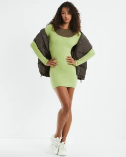 Open Neck Long Sleeve Dress Lime