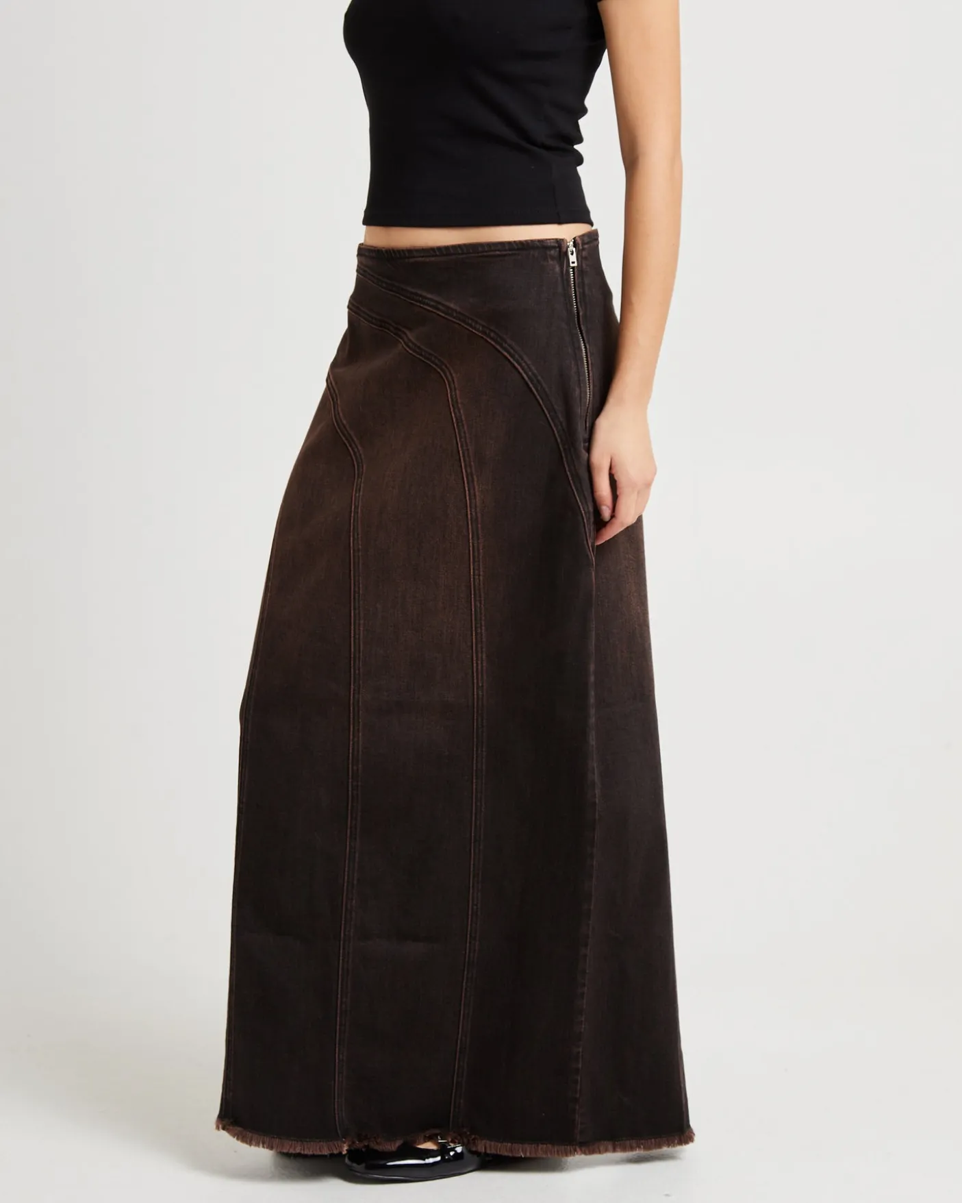 Panelled Denim Maxi Skirt