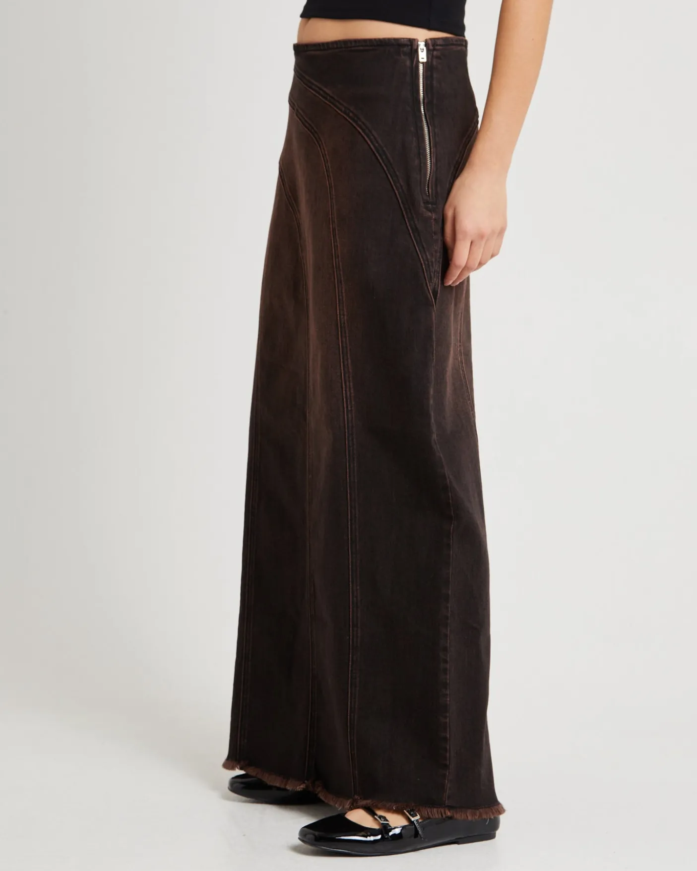 Panelled Denim Maxi Skirt