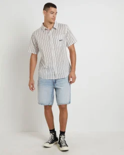 Parelz Short Sleeve Shirt in Mushroom Stripe