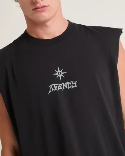 Peace Out Sleevless T-Shirt in Stone Black