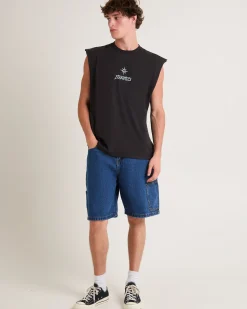 Peace Out Sleevless T-Shirt in Stone Black
