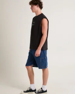 Peace Out Sleevless T-Shirt in Stone Black