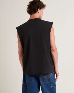 Peace Out Sleevless T-Shirt in Stone Black