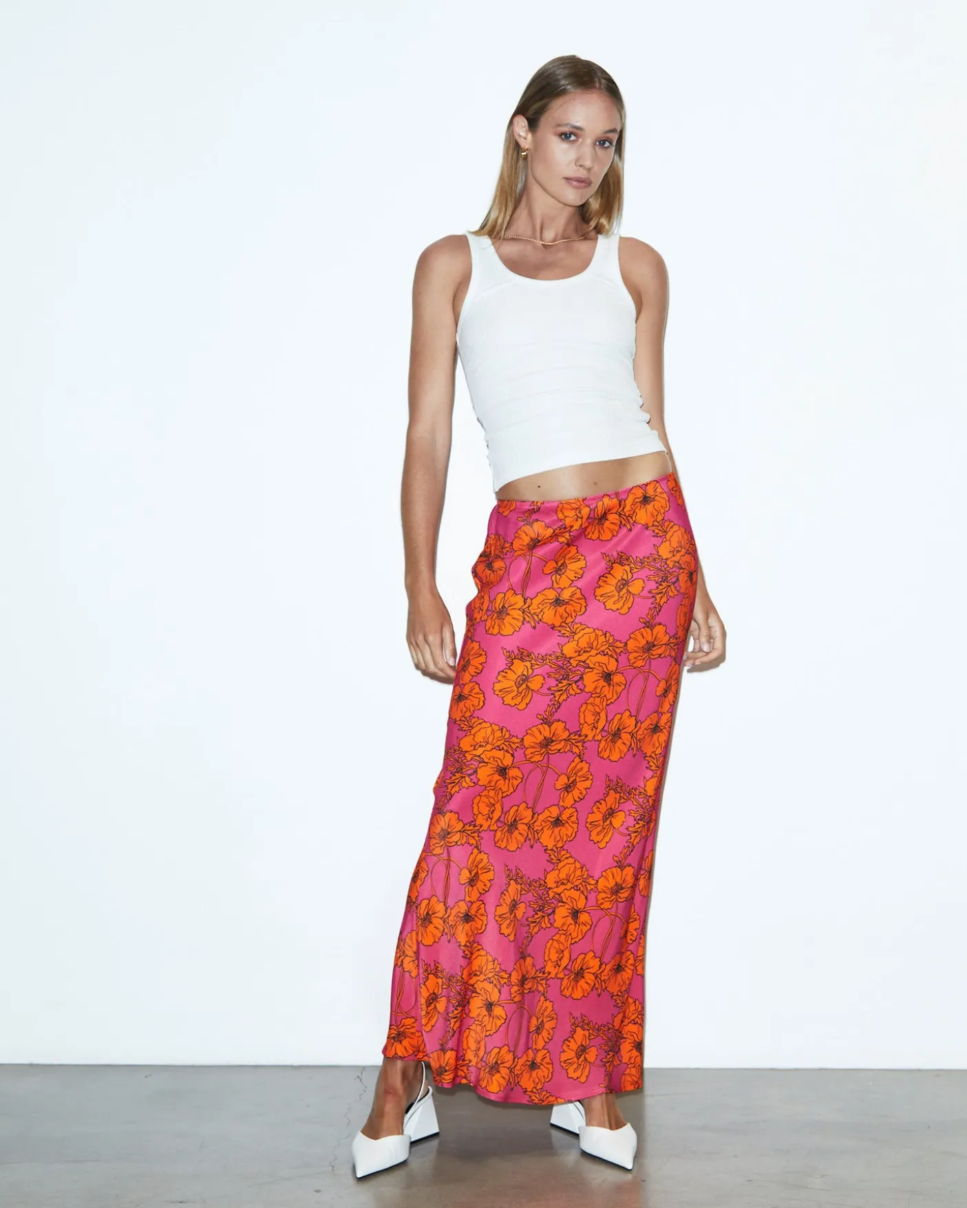 Penelope Bloom Low Rise Midi Skirt Pink