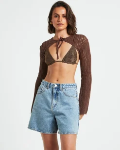 Pennie Crochet Bolero in Chocolate Brown