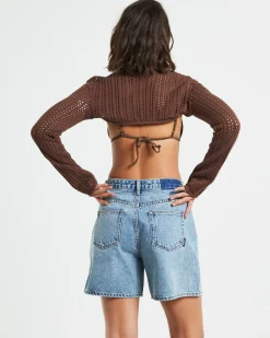 Pennie Crochet Bolero in Chocolate Brown