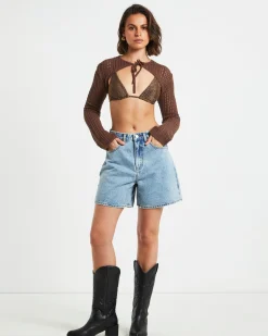 Pennie Crochet Bolero in Chocolate Brown
