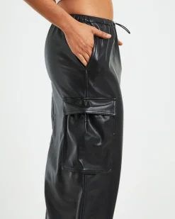 Phoebe Leather Look Cargo Skirt Black