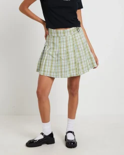 Plaid Pleated Skirt in Army Green