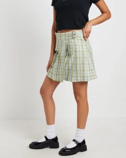 Plaid Pleated Skirt in Army Green