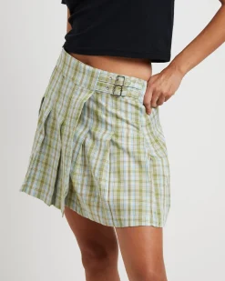 Plaid Pleated Skirt in Army Green