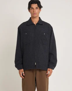 Plaid Zip Through Long Sleeve Shirt