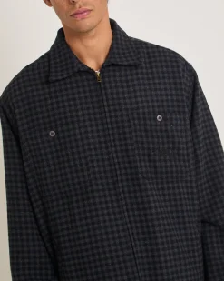 Plaid Zip Through Long Sleeve Shirt
