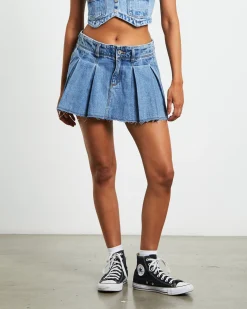 Pleated Denim Mini Skirt in Georgia