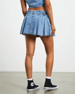 Pleated Denim Mini Skirt in Georgia