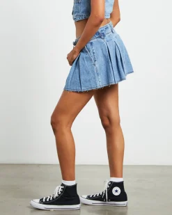 Pleated Denim Mini Skirt in Georgia