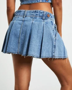 Pleated Denim Mini Skirt in Georgia