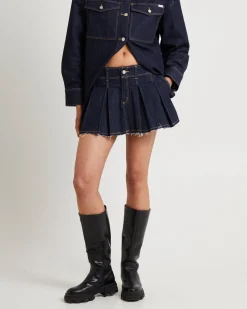 Pleated Denim Mini Skirt Lila