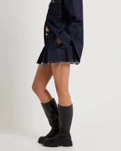 Pleated Denim Mini Skirt Lila