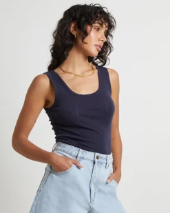 Pointelle Toni Tank Top in Navy