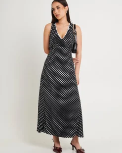 Polkadot V Neck Maxi Dress