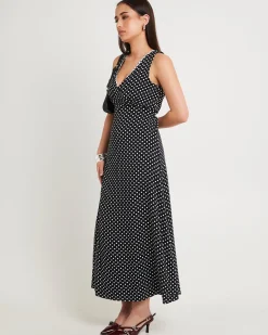 Polkadot V Neck Maxi Dress