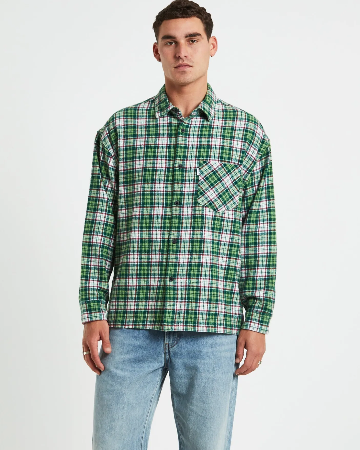 Portland Long Sleeve Flanno Shirt in Teal Green