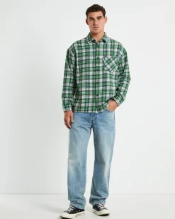 Portland Long Sleeve Flanno Shirt in Teal Green