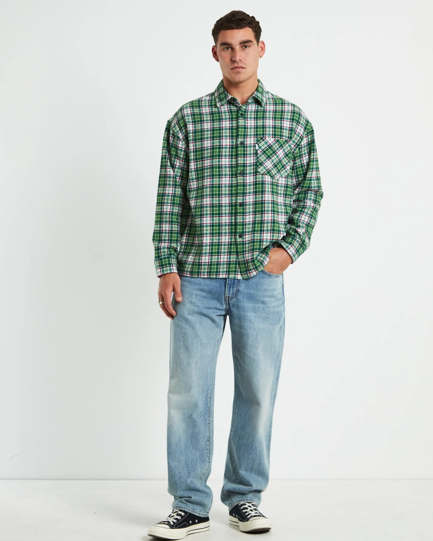 Portland Long Sleeve Flanno Shirt in Teal Green