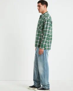 Portland Long Sleeve Flanno Shirt in Teal Green
