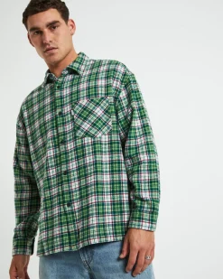 Portland Long Sleeve Flanno Shirt in Teal Green