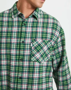 Portland Long Sleeve Flanno Shirt in Teal Green