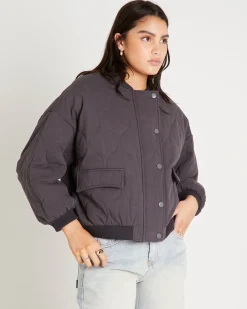 Quilt Detail Oversized Bomber Jacket