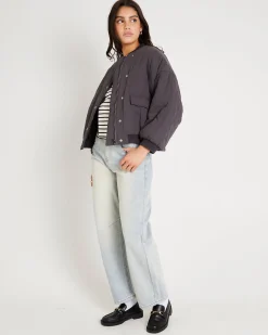 Quilt Detail Oversized Bomber Jacket