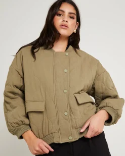 Quilt Detail Oversized Bomber Jacket